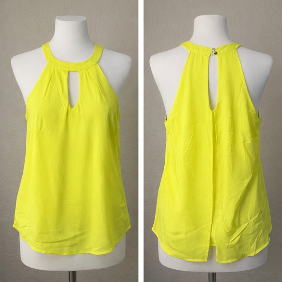 Milk & Honey Tops - Milk & Honey Neon Yellow Halter Keyhole Split Back Tank Top Size L NEW